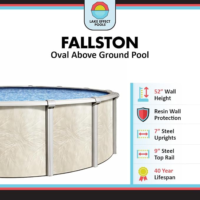Lake Effect Pools 'Fallston' 15 ft x 30 ft Oval Above Ground Swimming Pool | 52 Inch Resin Protected Steel Sided Walls | Bundle Includes: 25 Gauge Overlap Liner & Widemouth Skimmer