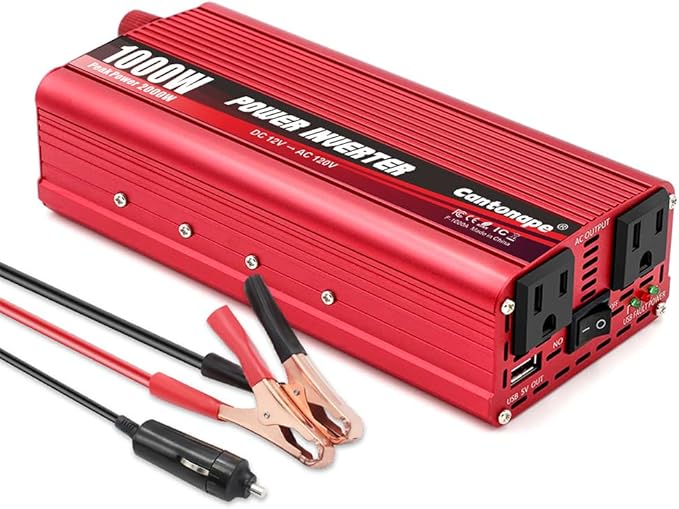 Cantonape 1000W Power Inverter DC 12V to 110V/120V AC Car Inverter with 3.1A USB Car Adapter and Cigarette Lighter for Vehicles Home Laptop Truck Trip