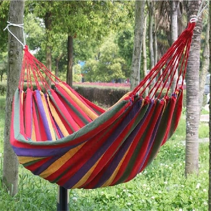 Two-Person Canvas Fabric Hammock with Travel Bag - Ideal for Outdoor and Indoor Use in Patios and Backyards