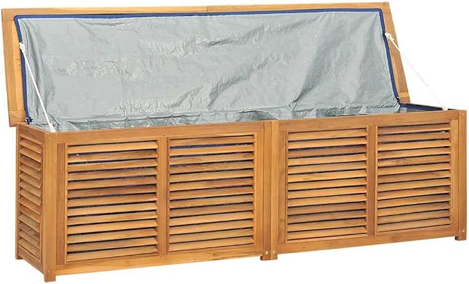 Rustic Teak Garden Storage Box 68.9 x 68.9 x 21.7 in, Solid Oiled Wood Outdoor Storage Chest for Patio, Deck, Balcony
