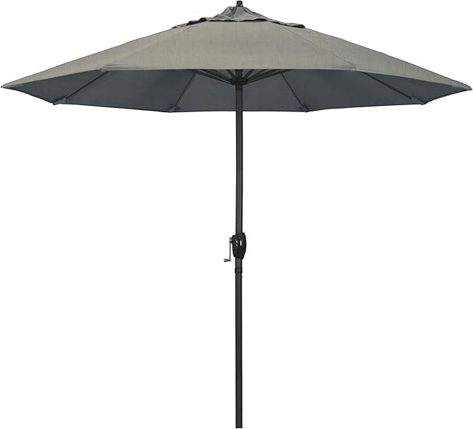 California Umbrella 12-Year Protection 9' Rd Aluminum Patio Umbrella, Crank Lift, Auto Tilt, Black Finish, Sunbrella Dove