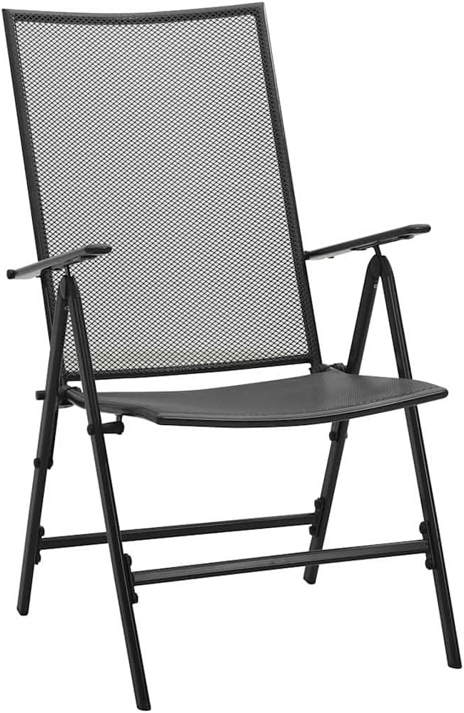 7 Piece Outdoor Dining Set, Anthracite Powder-Coated Steel Patio Furniture, Foldable Garden Table and 6 Chairs, Height-Adjustable Dining Table for Backyard Balcony