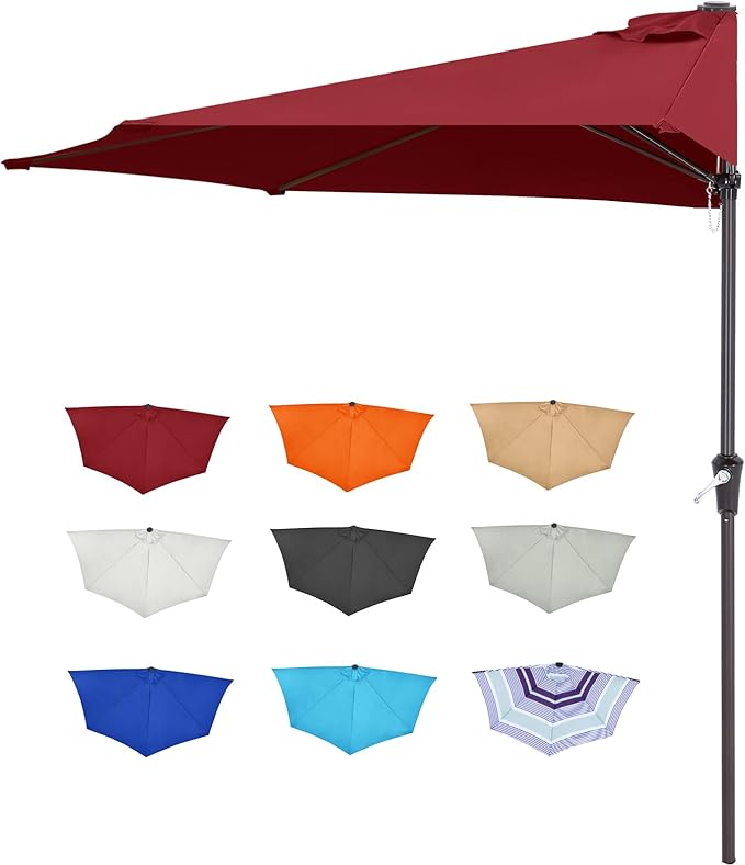 ABCCANOPY Patio Umbrella 9FT - Outdoor Half Umbrellas for Patio, Backyard, Garden, Deck (Burgundy)