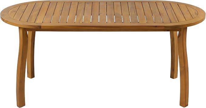 Christopher Knight Home Elva Acacia Wood Dining Table Set for 6, Solid Wood Outdoor Dining Set for 6, Weather Resistant 7 Piece Oval Patio Dining Table and Chair Set with Slatted Design, Teak