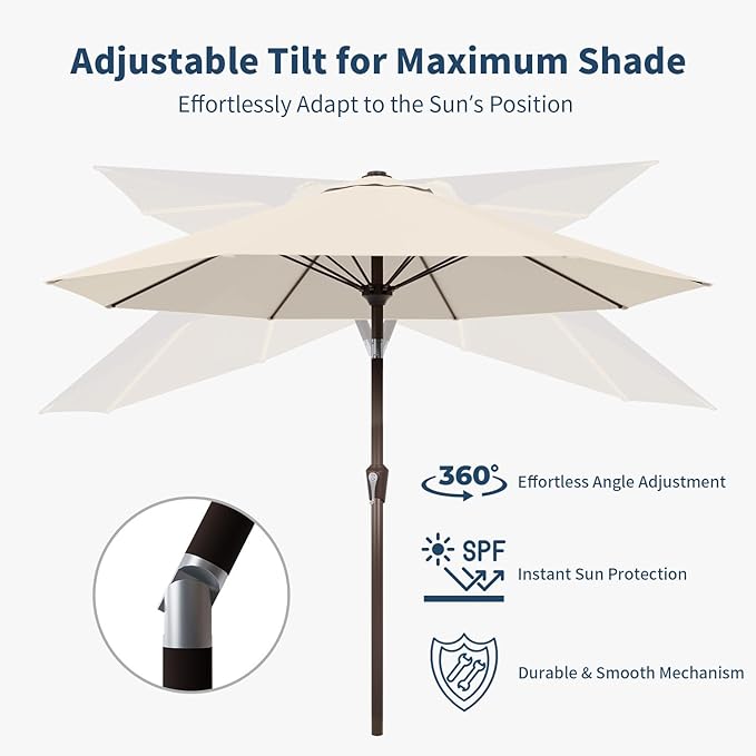 9FT Patio Umbrella Outdoor Table Umbrella w/Push Button Tilt and Crank, 8 Sturdy Ribs, UV Resistant Waterproof Market Umbrella for Pool, Deck, Backyard, Garden, Creamy White