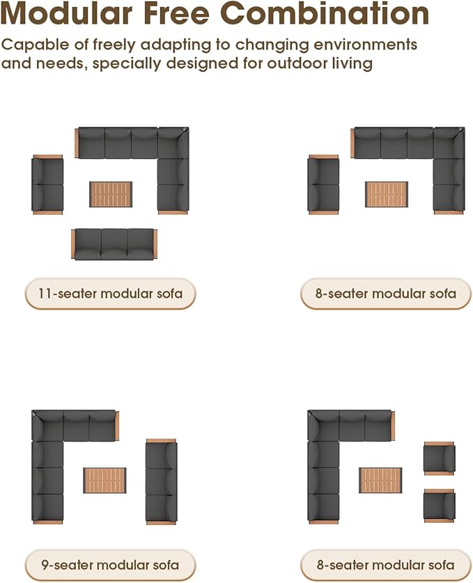 Aluminum Outdoor Patio Furniture Set, 8 Seats Patio Conversation Sets, Oversized Outdoor Sectional with Washable Thick Cushions & Coffee Table for Backyard, Garden and Poolside, Graphite