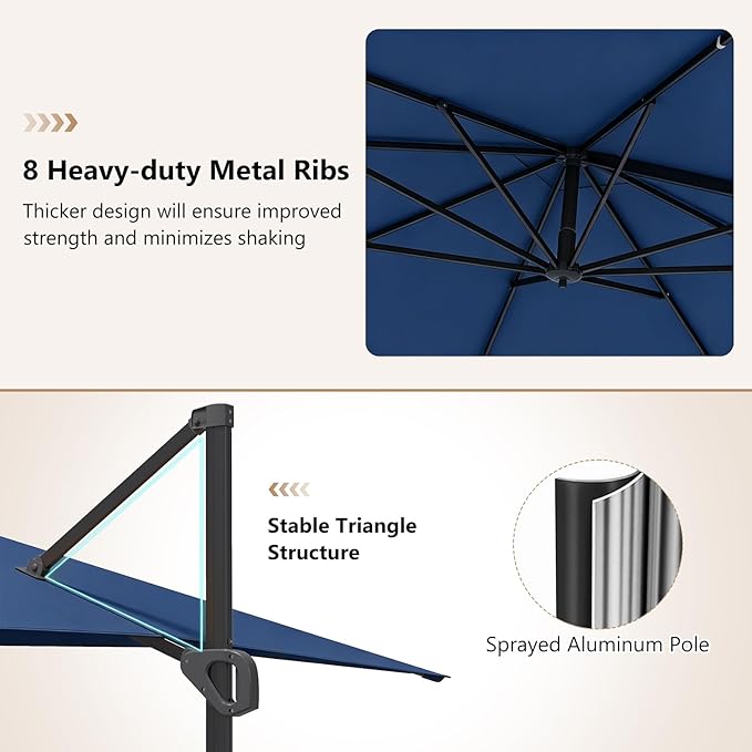Tangkula 11 x 9 FT Patio Umbrella, Large Offset Cantilever Outdoor Umbrella with Aluminum Pole, 360 Degree Rotation, Tilt Adjustment, 8 Sturdy Ribs, Air Vent & Cross Base for Backyard Pool Garden Deck (Navy, 11x9 FT)