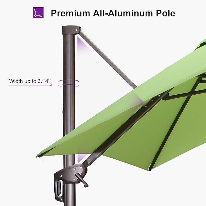 PURPLE LEAF 9' X 11.5' Rectangle Cantilever Umbrella with Base Patio Umbrella Outdoor Aluminum Antique Bronze Offset Hanging Umbrella with 360-degree Rotation for Pool Garden Backyard Deck, Green