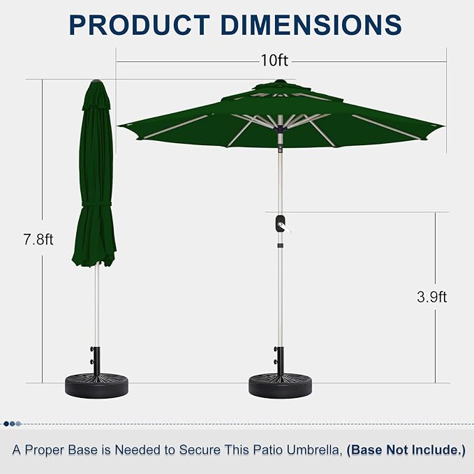 10FT 3-Tier Aluminum Outdoor Patio Umbrella, Fade-Resistant Market Umbrella with Push Button Tilt Function, 8 Sturdy All-Aluminum Ribs for Gardens, Patios, Backyards & Pools