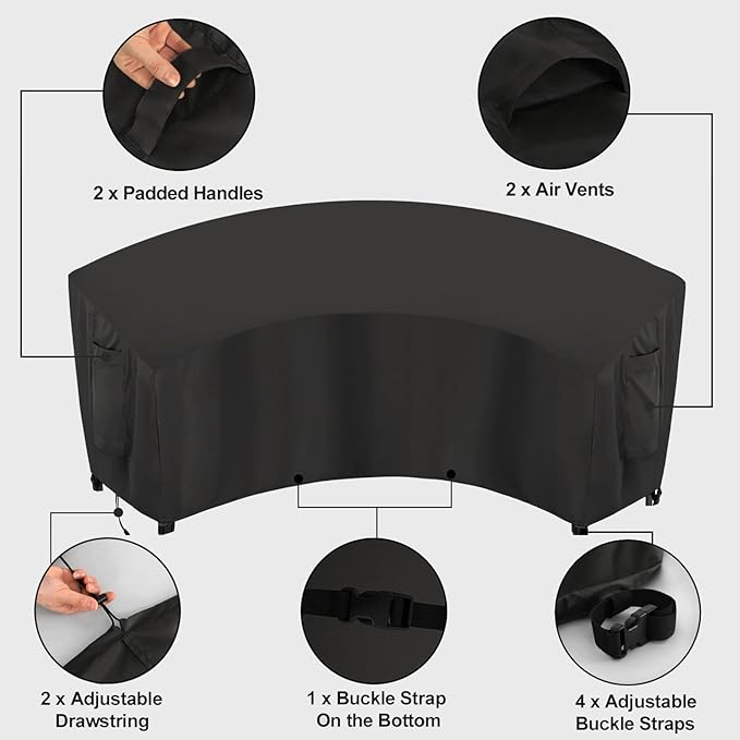 OutdoorLines Waterproof Curved Outdoor Sectional Cover - UV Resistant Windproof Patio Sectional Sofa Covers for Deck, Lawn and Backyard, Heavy Duty Furniture Covers (90Lx34Dx32Hx46FL, Black)