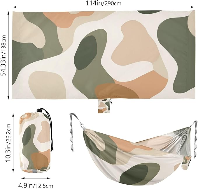 Abstract Gray-Green Floral Pattern 330lb Capacity Camping Hammocks Indoor Hammock for Outside Camping Essentials hamaca con Base para adultos