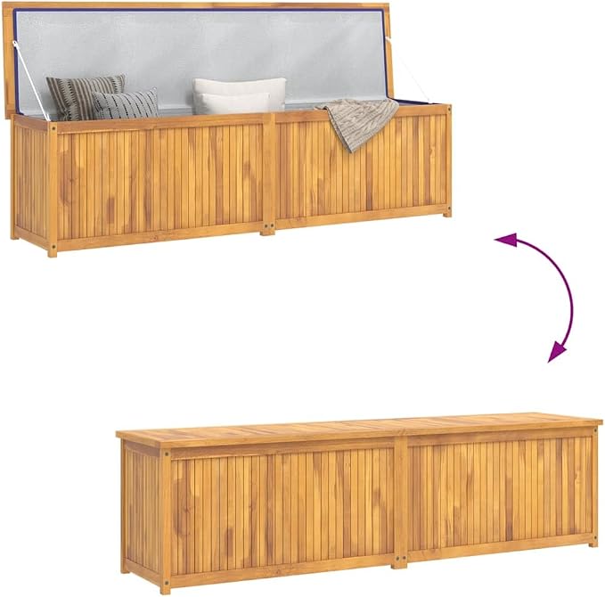Large Teak Wood Storage Box for Outdoor and Indoor Use, Rustic Solid Teak Wood Storage Box for Cushions and Garden Tools in Natural Dimensions 78.7 x 19.7 x 21.7 in
