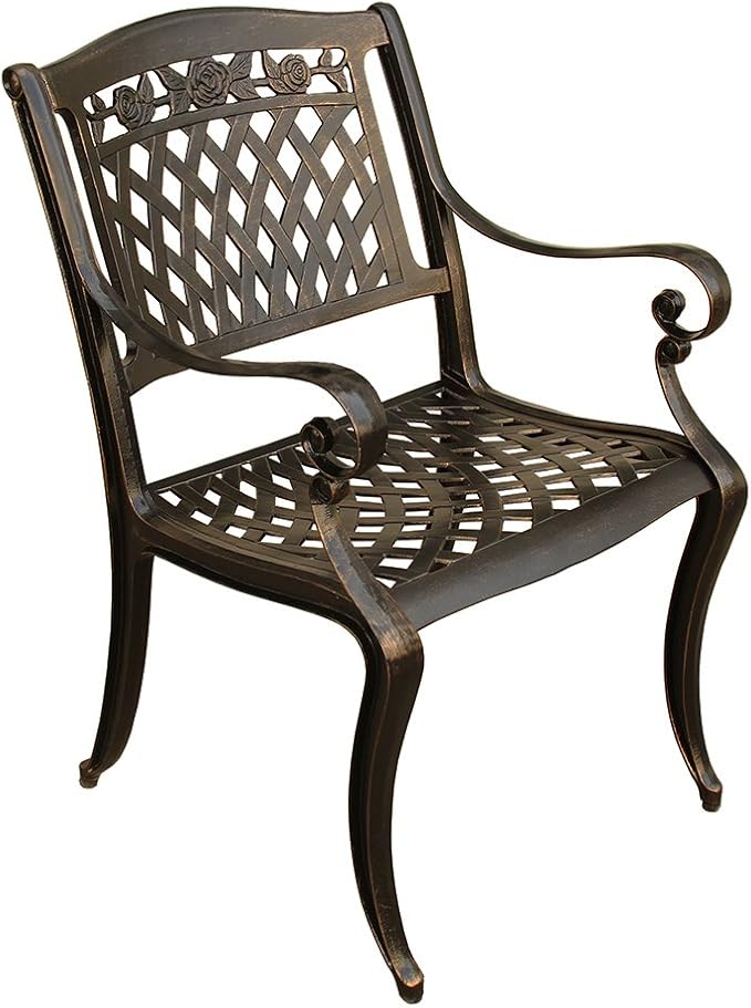 Oakland Living Rose Ornate Traditional Outdoor Mesh Lattice Aluminum 48 inch Bronze Round Dining Set with Four Chairs
