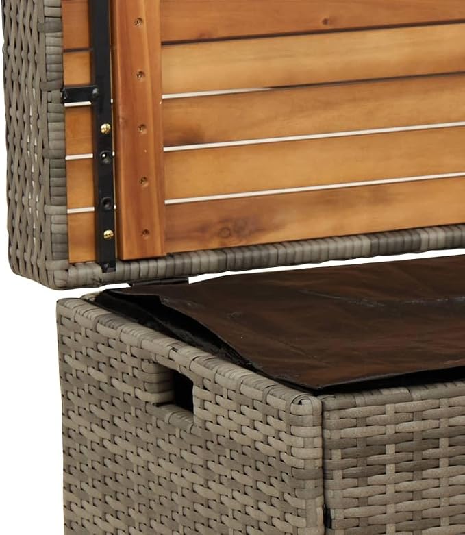 Gecheer Patio Rattan Deck Box Storage Bench Gray 39.4"x19.7"x20.5" Poly Rattan and Acacia Wood