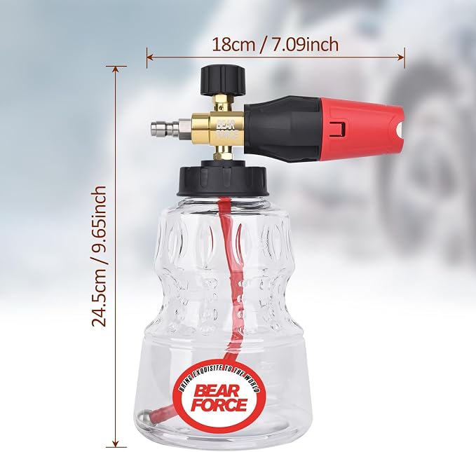 BEARFORCE Foam Cannon & 7 Adapters, Adjustable Snow Foam Lance Transparent Body, Professional Car Foam Blaster with 1/4" Quick Connector, 4000 PSI, 32oz, for Greenworks Karcher Ryobi Pressure Washer