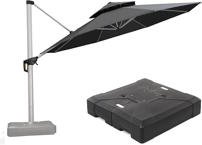 PURPLE LEAF 13 FT Cantilever Patio Umbrellas with Base Included, Large Round Offset Umbrella with 360° Rotation, Outdoor Aluminum Pool Umbrella for Pool Lawn Garden, Grey