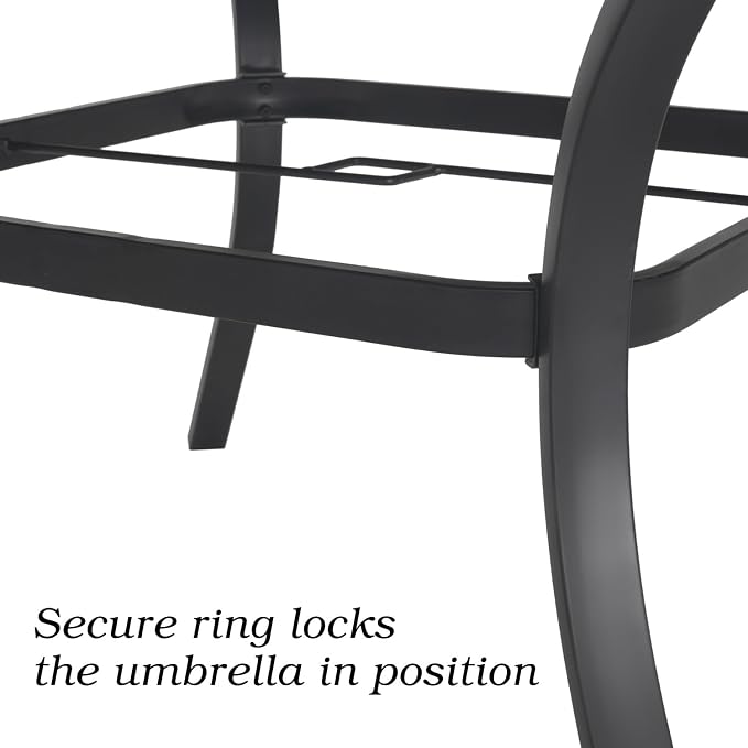 Anmutig Round Outdoor Dining Table, 41-inch All-Weather Patio Table with Adjustable Umbrella Hole for Deck Lawn Garden Backyard Balcony Deck, Black Metal Frame Slatted Tabletop