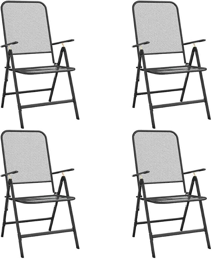 5 Piece Patio Dining Set Expanded Metal Mesh Anthracite | E-Coating Finish, Weather-Proof, 7-Position Adjustable Backrest, Folding Chairs