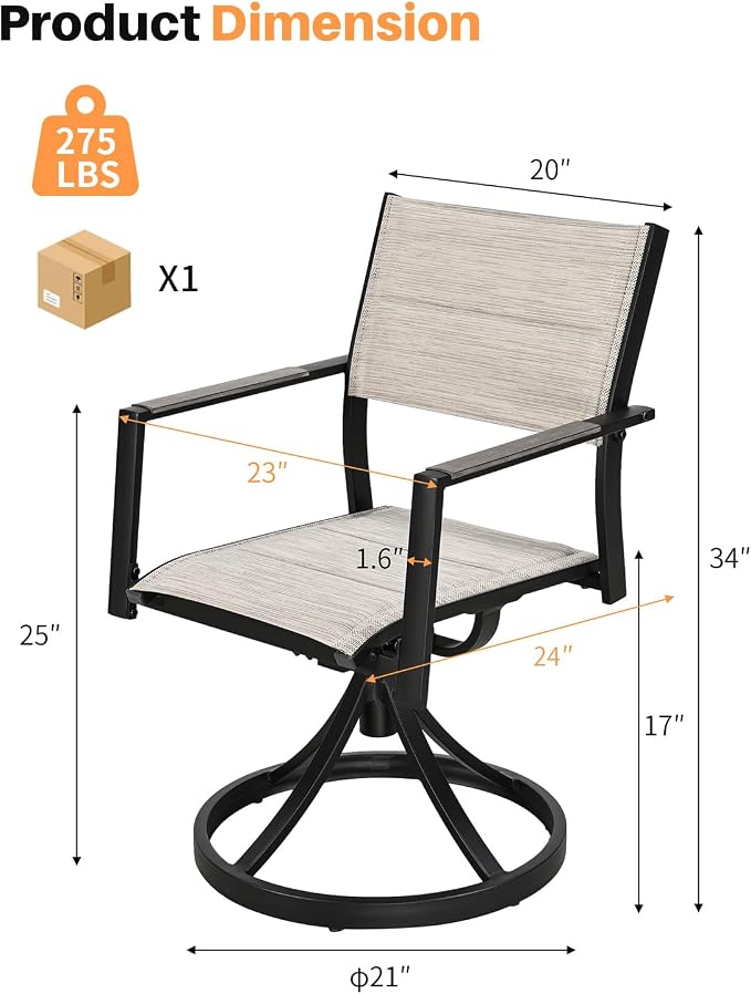 Patio Swivel Dining Chairs Set of 2, Never-Rust Aluminum Outdoor Dining Chairs, Outdoor Swivel Chairs Set with Upgraded 3D Double-Layer Textilene, Swivel Patio Dining Set for Deck, Limed Oak