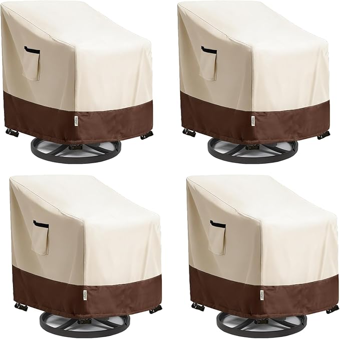 Patio Chair Covers for Outdoor Furniture Waterproof 4 Pack, Heavy Duty Waterproof Outdoor Swivel Chair Cover (30"W x34"D x36"H - Beige)
