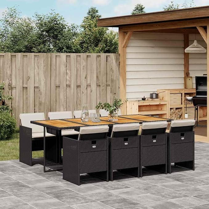 8-Seater Garden Dining Set, Weather-Resistant PE Rattan Patio Table and Chair Set with Washable Cushions for Backyard Outdoor Entertaining, Black