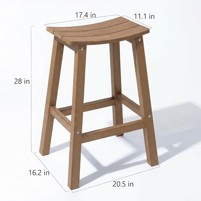 Stoog All-Weather Bar Stools Set of 2, 28" Outdoor Barstools with 400 lbs Capacity, Realistic Wood-Grain Texture, for Bar, Kitchen Counter, Pool & Patio, Teak