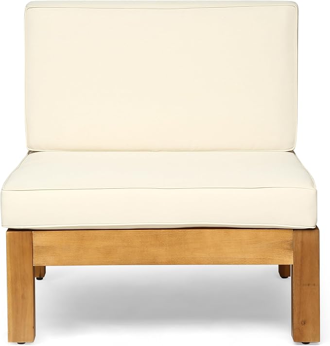 Christopher Knight Home Oana Outdoor U-Shaped Sectional Sofa Set with Coffee Table - 9-Piece 8-Seater - Acacia Wood - Outdoor Cushions - Teak and Beige