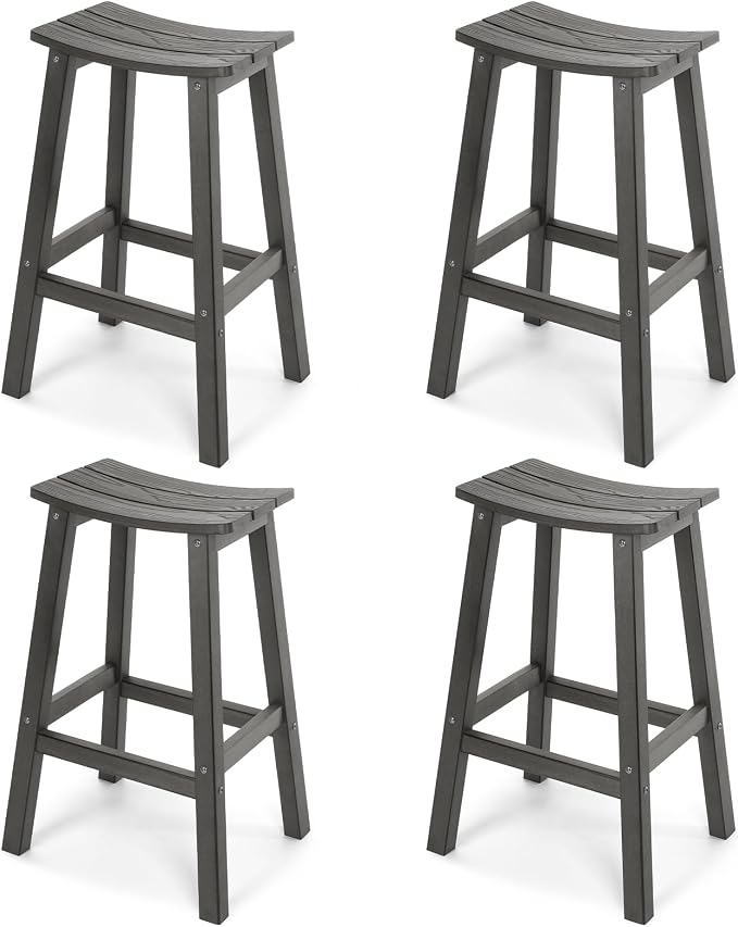 Stoog All-Weather Bar Stools Set of 4, 28" Outdoor Barstools with 400 lbs Capacity, Easy to Clean Low Maintenance HIPS Furniture, for Bar, Kitchen Counter & Patio, Grey