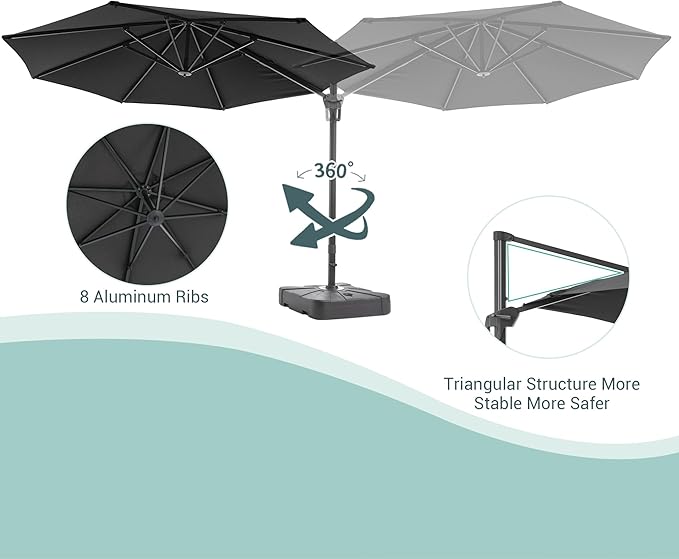 FLAME&SHADE 11 ft Cantilever Offset Patio Umbrella, Large Heavy Duty Outdoor Patio Umbrella Aluminum 360° Rotation Round Outdoor Umbrella for Deck,Pool,Backyard