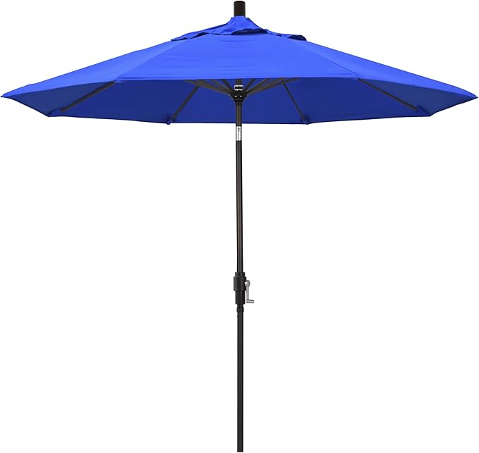 California Umbrella 9' Round Aluminum Market Umbrella, Crank Lift, Auto Tilt, Bronze Pole, Sunbrella Spectrum Cilantro