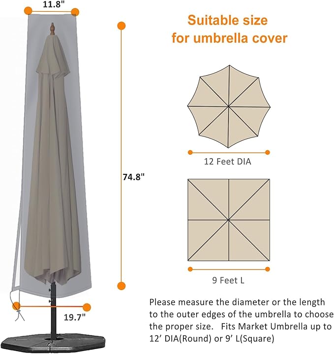 OKPOW Umbrella Cover 420D Oxford Fabric Patio Umbrella Covers Waterproof with Zip, for 9ft to 12ft Garden Outdoor Umbrella (Dark Grey)