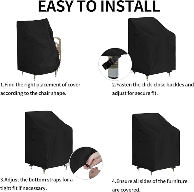 Easy-Going Stackable Patio Chair Cover UV Resistant Outdoor Chair Cover Waterproof Lawn Patio Furniture Covers Fits for 4-6 Stackable Dining Chairs (1 Pack-28Wx36Dx47H inch, Black)
