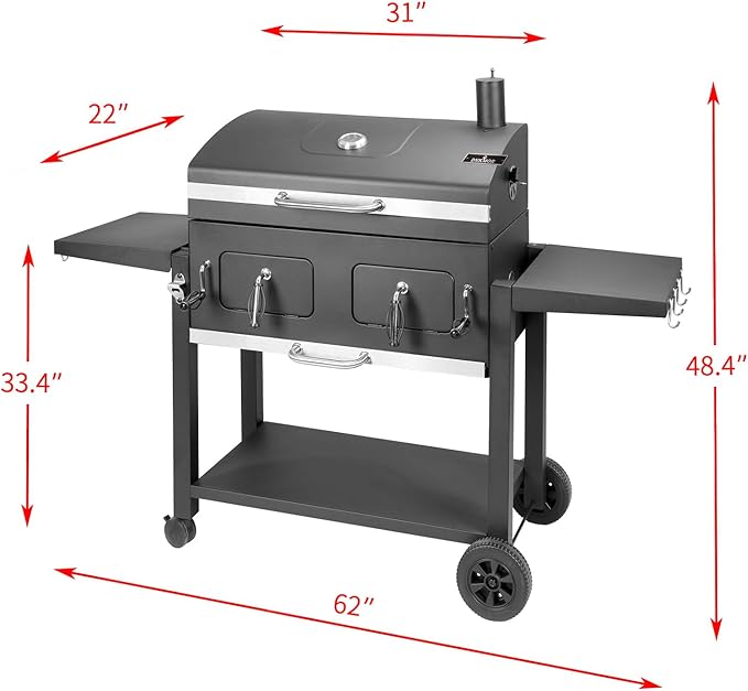 Charcoal Grill Outdoor BBQ Grill, Extra Large Cooking Area 794 Square Inches with Two Individual & Adjustable Charcoal Tray, Foldable Side Tables for Outdoor Cooking Backyard Camping Picnics By DNKMOR