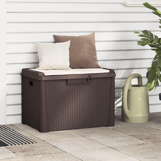 Garden Storage Box Brown Polypropylene (PP) Large Outdoor Storage Chest Deck Box for Garden Patio