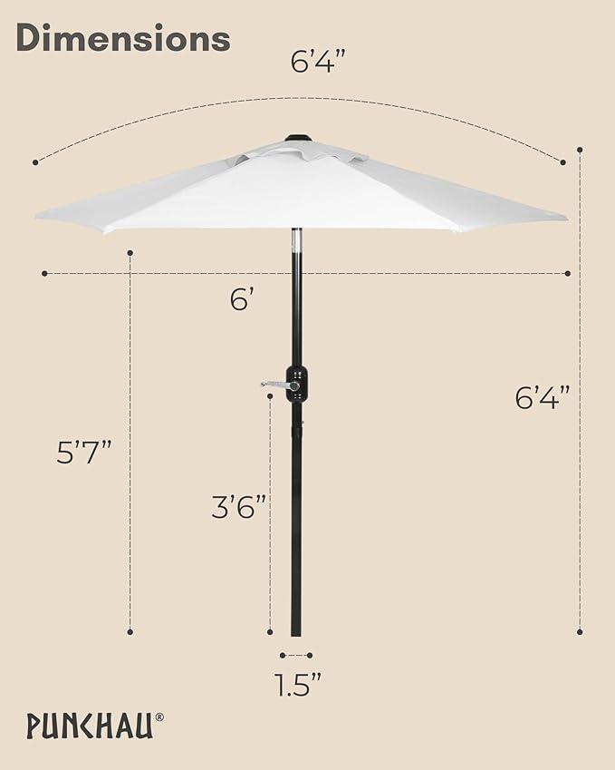 6 Ft Outdoor Patio Umbrella, Easy Open/Close Crank and Push Button Tilt Adjustment - White Market Umbrellas