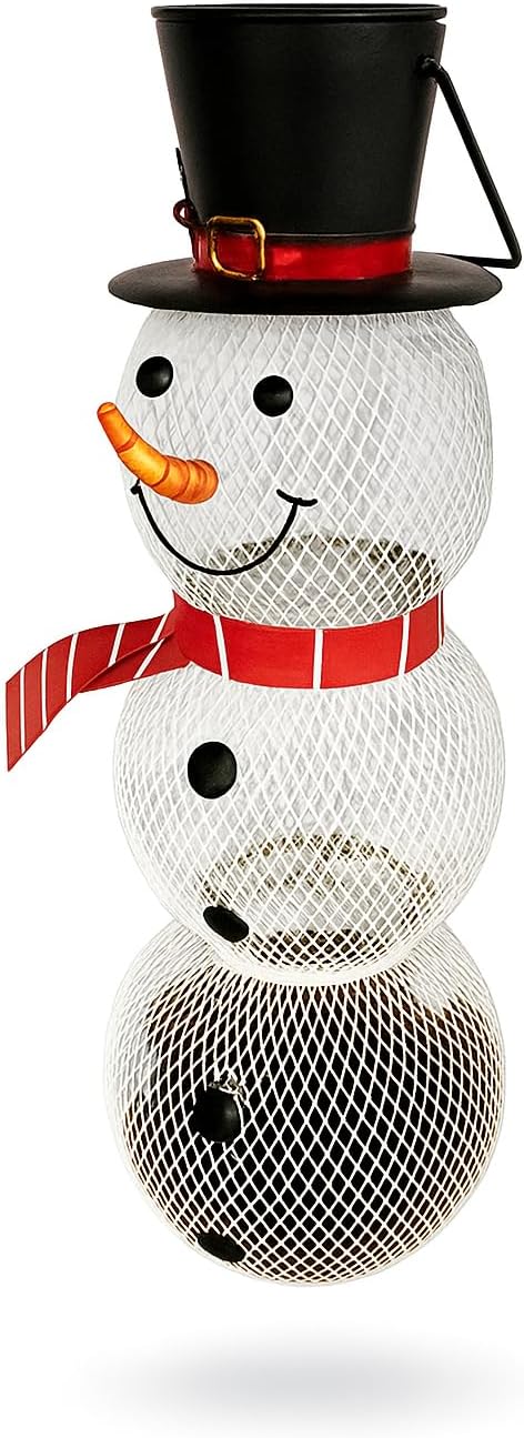 Backyard Expressions Metal Snowman Bird Feeder with Solar Light – Hanging Mesh Bird Feeder for Outside, Winter Garden Décor, Rust-Resistant Christmas Bird Feeder for Cardinals, Finches & Songbirds