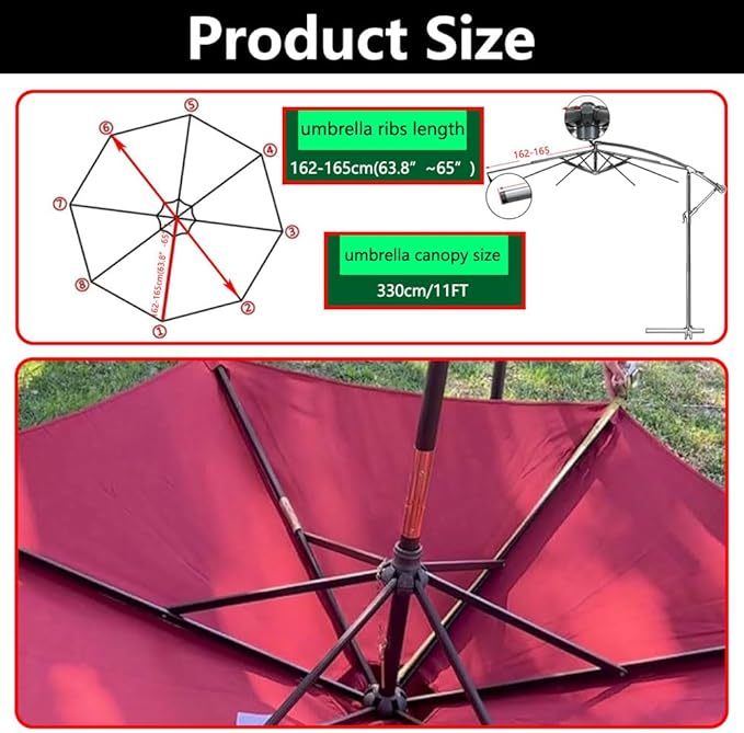 11ft – 8 Ribs Cantilever Umbrella Replacement Canopy, with UV-Resistant Polyester, Patio Umbrella Fabric Top Cover, for Outdoor Garden Deck Backyard(3.3m)