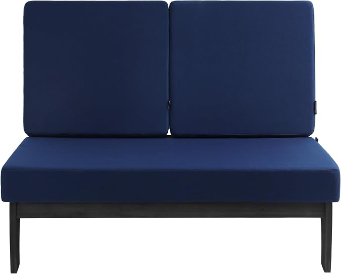 Outdoor Furniture Patio Couch, Weather Resistant Patio Loveseat Sofa Couch with Removable Cushion & Pillows, Black Wood Frame for Porch & Backyard Seating - Navy