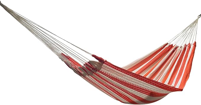 Handwoven Mayan Hammock La Casa de la Hamaca - 100% Cotton Indoor & Outdoor Use Premium Artisan Craft from Mexico (Orange, Large)