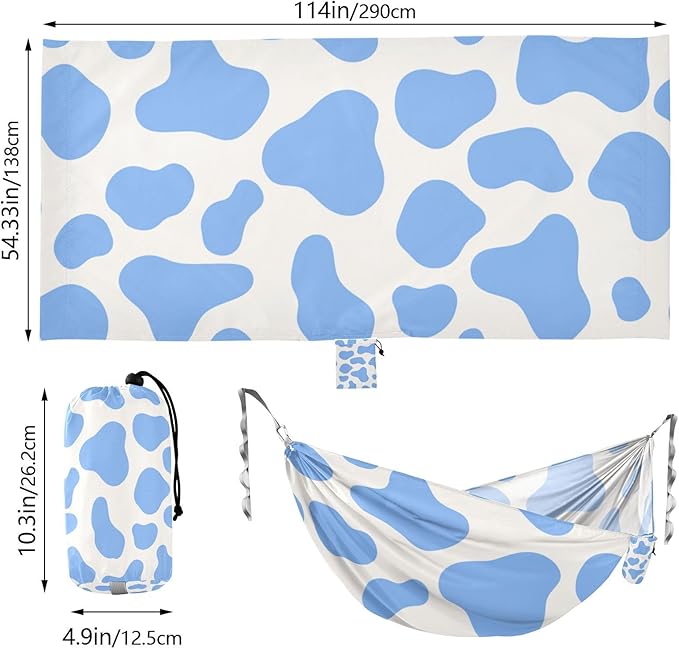 Cow Prints Blue Pastel 330lb Capacity Hammocks with Portabl Carry Bag Indoor Hammock for Outside Camping Essentials hamaca con soporte para adultos