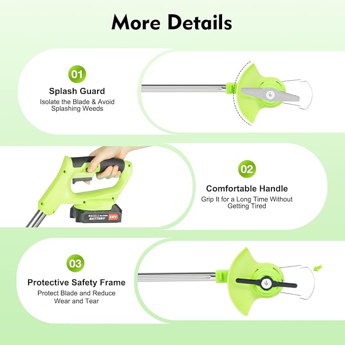 Cordless Grass Trimmer, 650W Electric Weed Wacker with 2 Batteries & Charger, 20-30 Min Runtime, Adjustable U-Shaped Handle, 90° Flip Head, Lightweight for Yard Lawn Garden Trimming, 34.64-49.21 Inch