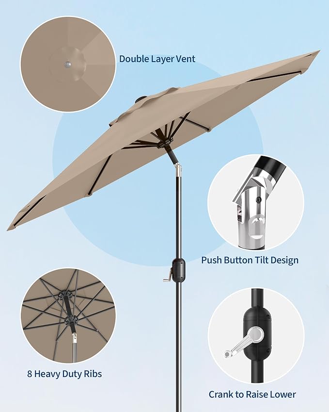 15FT Rectangular Patio Umbrella With Solar Lights & Base Included - Large Patio Umbrella With Crank Handle, UV Protection for Outdoor Market, Lawn, Backyard, Pool