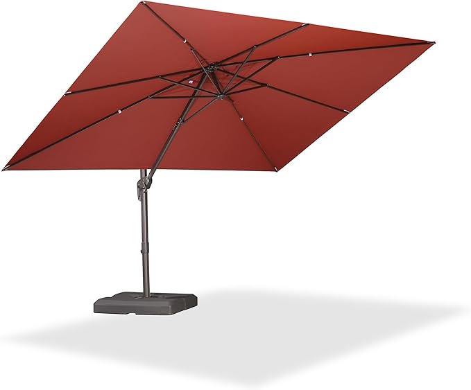 PURPLE LEAF 9' X 11.5' Rectangle Cantilever Umbrella Patio Umbrella Antique Bronze Outdoor Aluminum Offset Hanging Umbrella with 360-degree Rotation for Pool Garden Backyard Deck, Brick Red