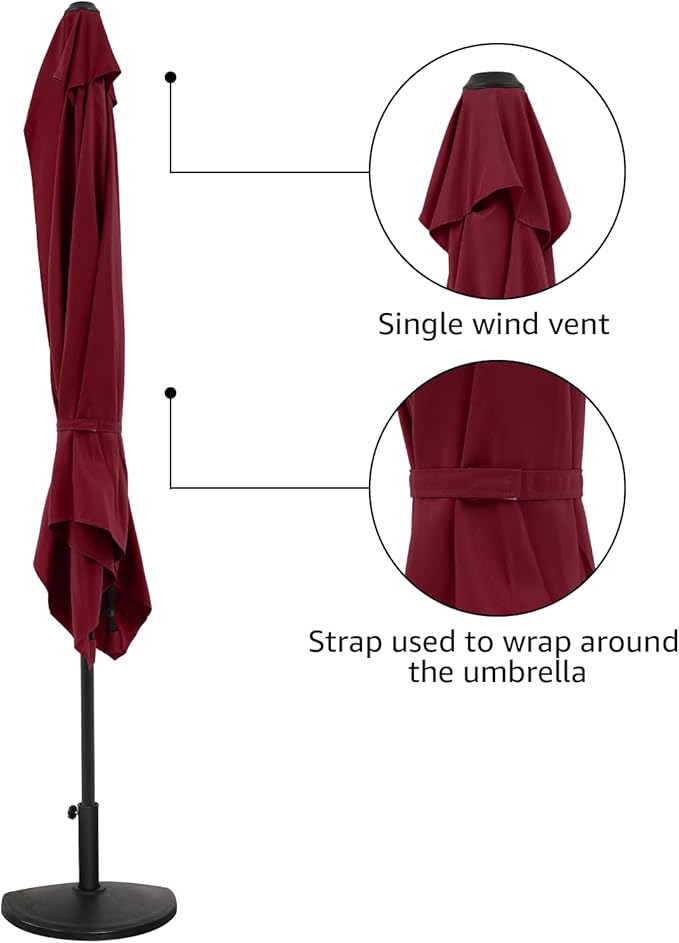 COBANA 7.5’by 4’Half Rectangular Outdoor Patio Umbrella for Patio, Balcony, Garden, Deck, Dark Red