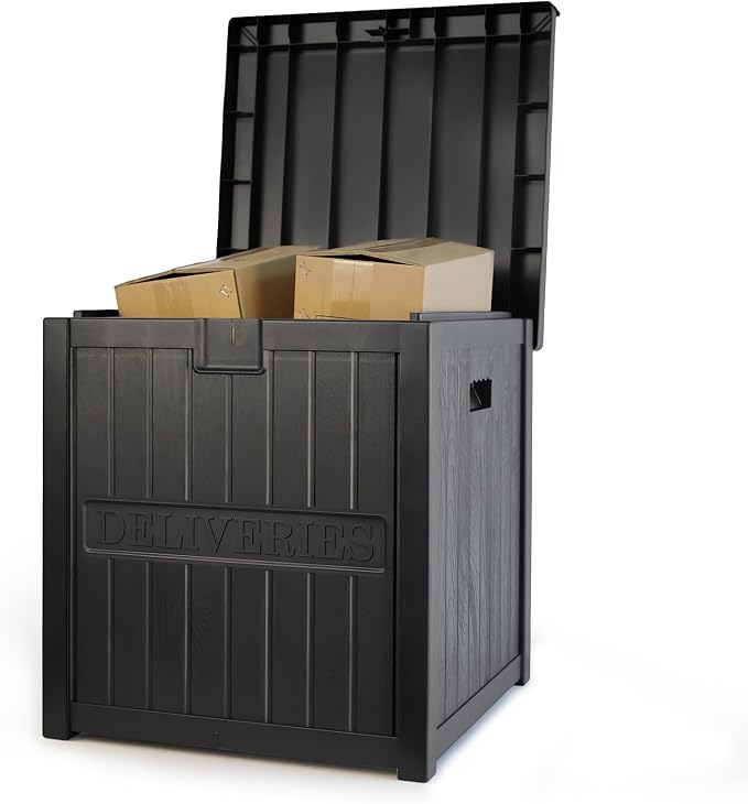 ZYJOYY Package Delivery Box for Outside-51 Gallon Parcel Drop Box with Lockable Secure, Waterproof Resin Lock Box for Porch, Curbside, Patio, Home