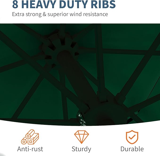 PatioKingdom 9ft 3-Tier Patio Market Umbrella with Crank/Tilt, Commercial Heavy Duty Wind Proof,Outdoor Table Umbrella with 8 Fiberglass Ribs,UPF50+ for Deck,Pool,Garden,Backyard (Dark Green)