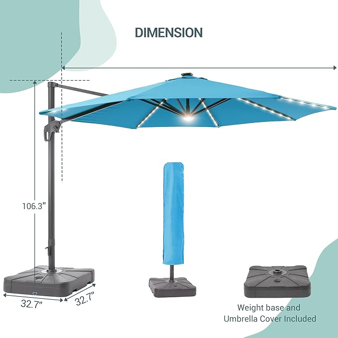 FLAME&SHADE 11 ft Cantilever Offset Patio Umbrella, Large Heavy Duty Outdoor Patio Umbrella Aluminum 360° Rotation Round Outdoor Umbrella for Deck,Pool,Backyard