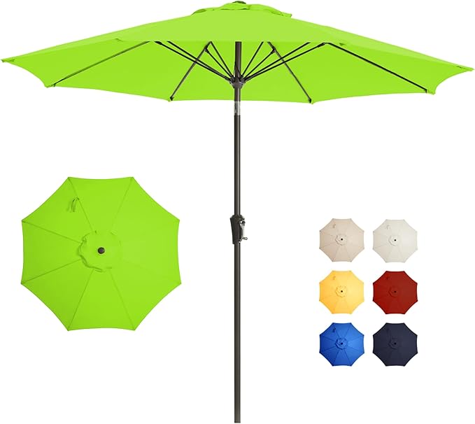 9FT Large Outdoor Patio Umbrella Pool Market Umbrella-UV Resistant, Easy Push Button Tilt and Crank, 8 Sturdy Ribs Heavy-Duty Table Umbrella for Deck, Backyard, Garden (Lime)