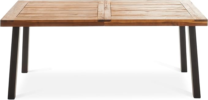 Christopher Knight Home Palin Wooden Patio Dining Set for 6, Acacia Wood Outdoor Dining Table Set for 6, 7 Piece Outdoor Dining Set with Rectangular Table and Armchair with Seat Cushion, Grey + Teak