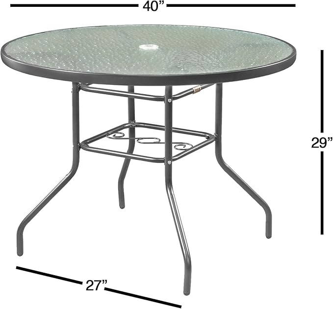 Garden Elements Sienna Outdoor Collection Patio Set, 40-inch Glass Top Steel Table with 4 Chairs, Gray (5-Piece Set)
